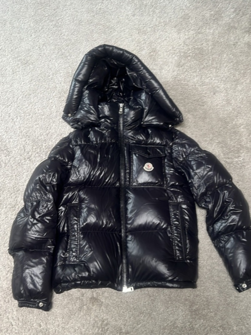 Moncler Black Shiny Puffer Hooded Jacket